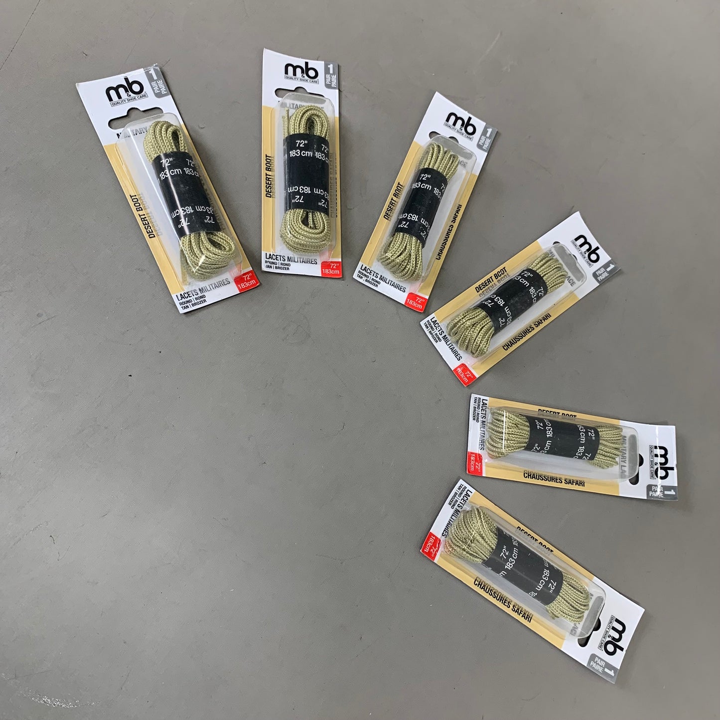 M&B QUALITY SHOE CARE (6 Pack) Military Shoe Lace 1 Pair 72" Desert Tan