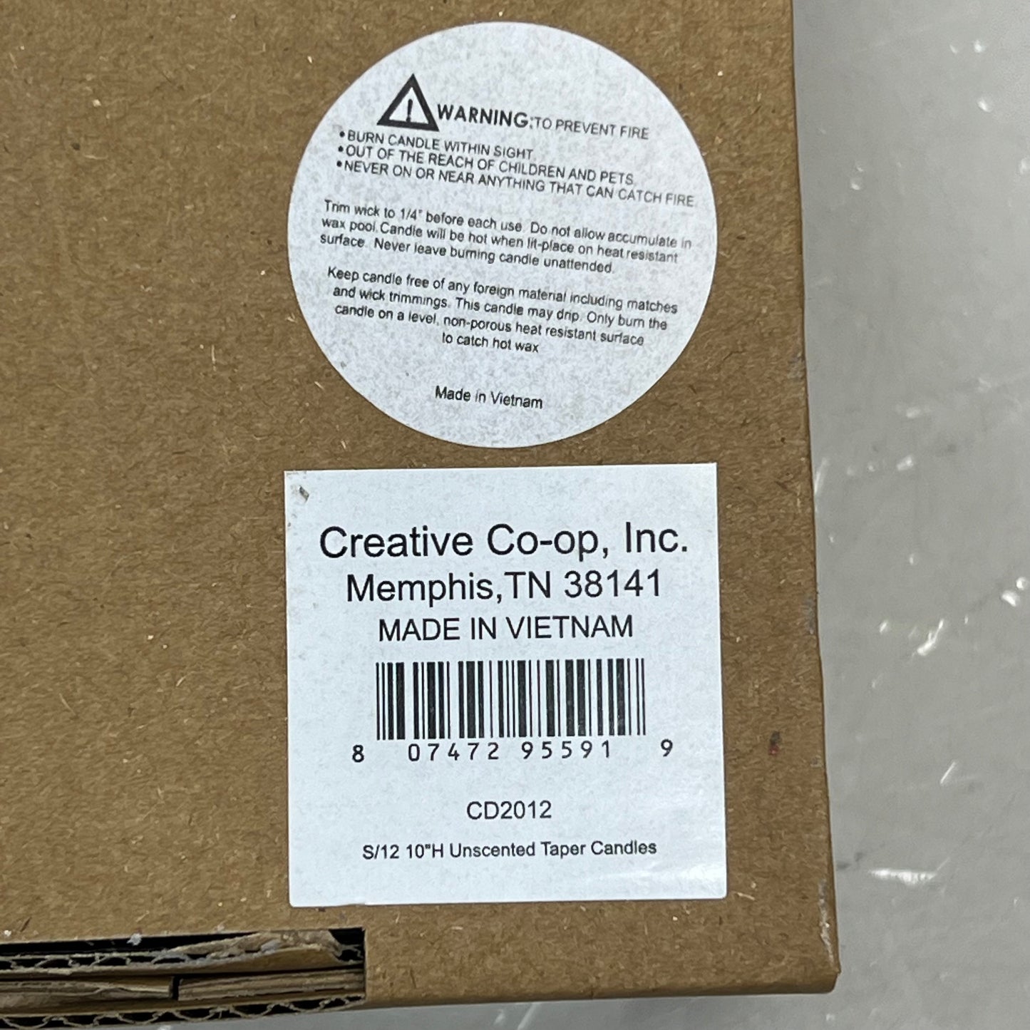 CREATIVE CO-OP (12 PACK) Taper Candles Unscented 10 Hr Burn 10"H White CD2012