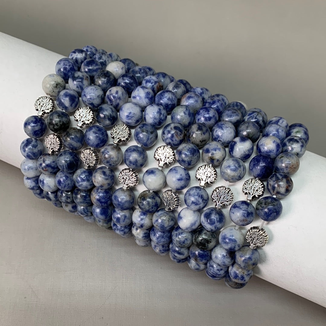 BEST WHOLESALE 12-PACK! Blue Marbled Beaded Crystal Bracelets 3" Silver Tree New