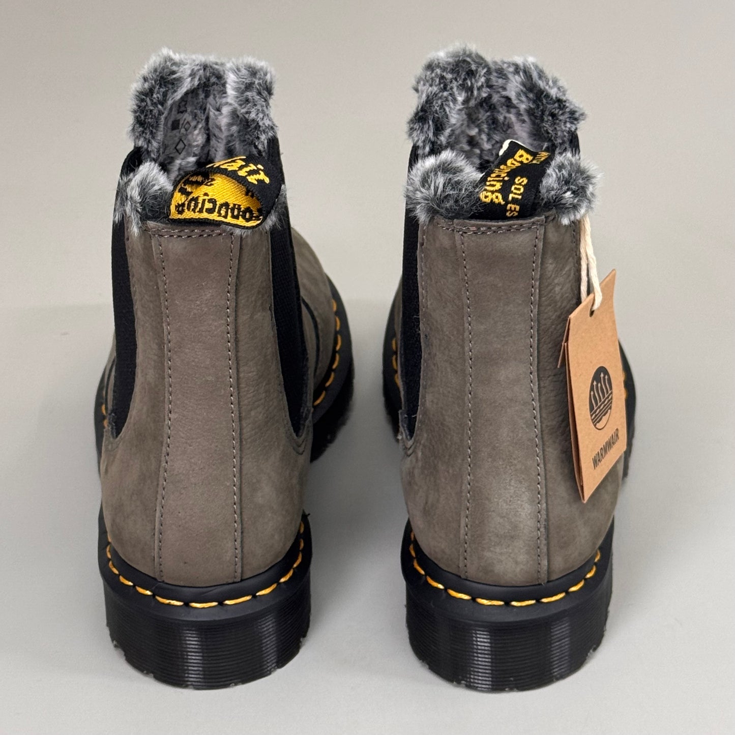 DR MARTENS Leonore Faux Fur-Lined Suede & Nubuck Leather Boots SZ 10 Nickel Grey