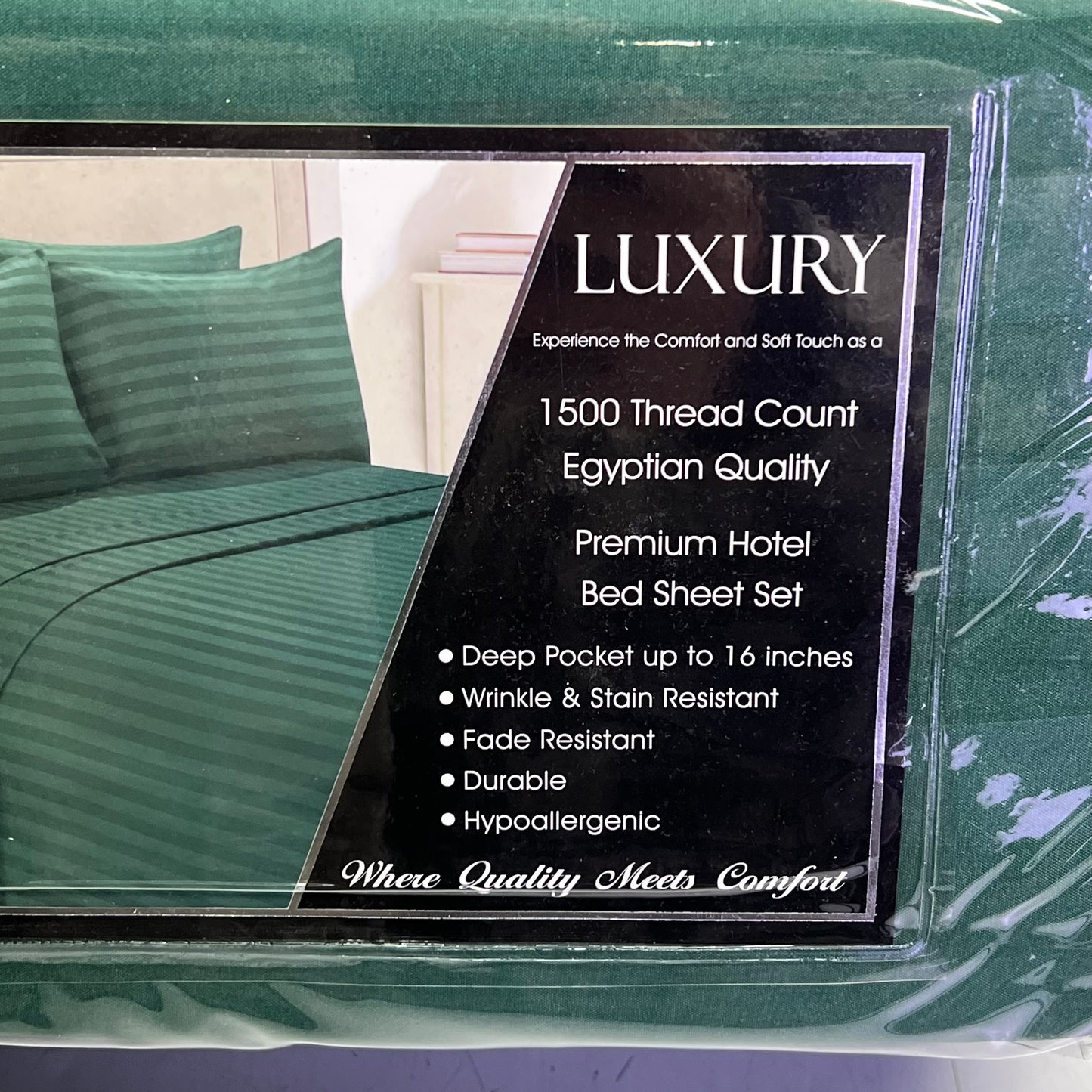ZA@ ELEGANT COMFORT (6 PIECE SET) Luxury Soft Bed Sheets Set Dobby Stripe Design King Forest Green