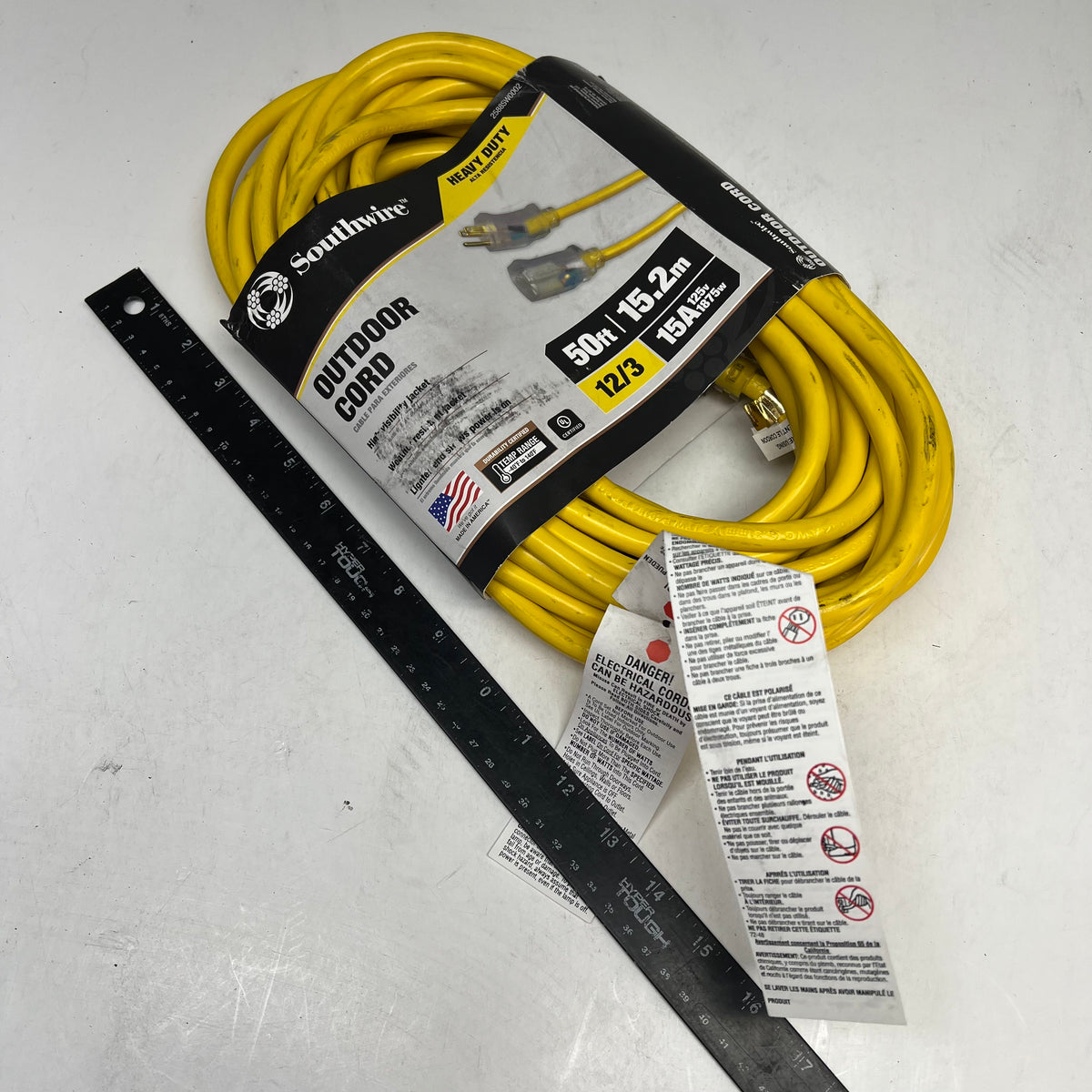 SOUTHWIRE Heavy Duty 3 Prong Extension Cord Highly Visible 50' Yellow 2588SW0002