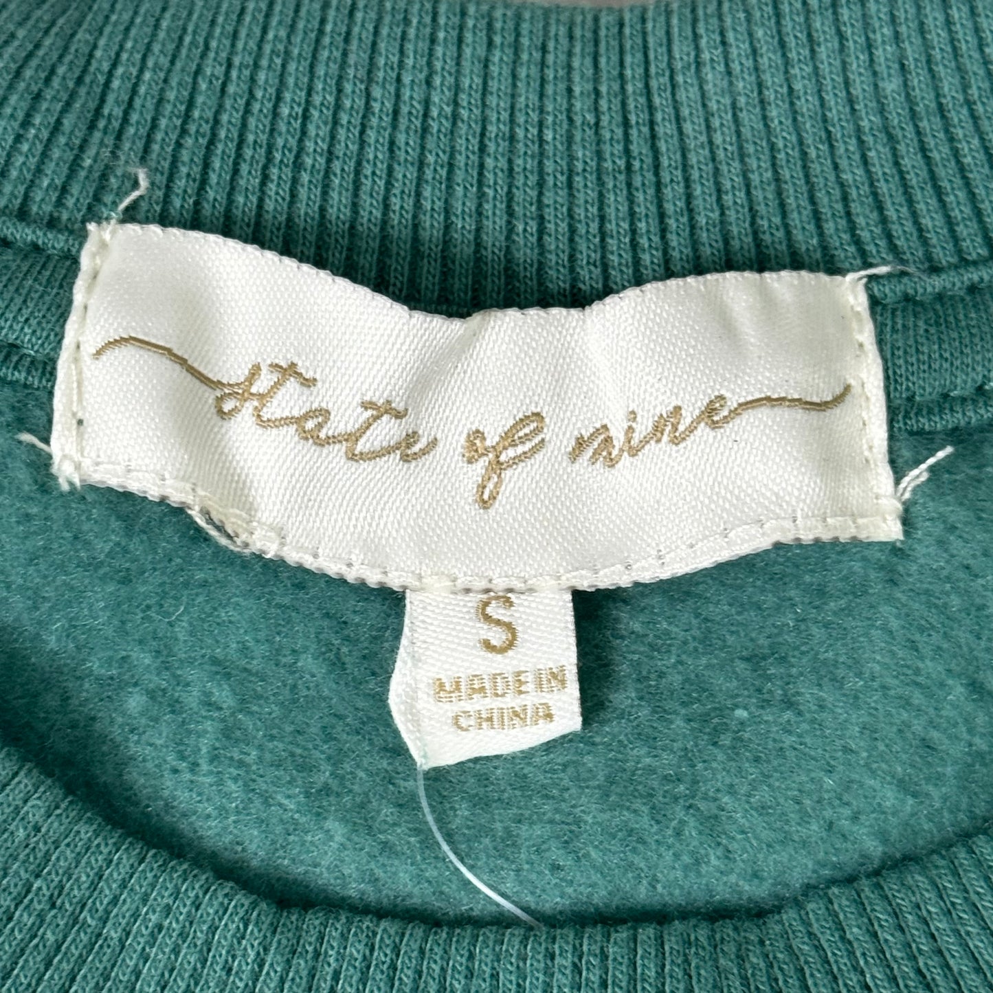 STATE OF MINE London Embroidered Crewneck Hoodie Sage Women's Sz S 15711