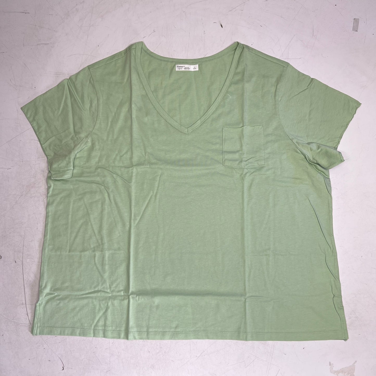 HANES Originals V Neck Tee Shirt W/ Chest Pocket Women's Sz 3X Butter Mint
