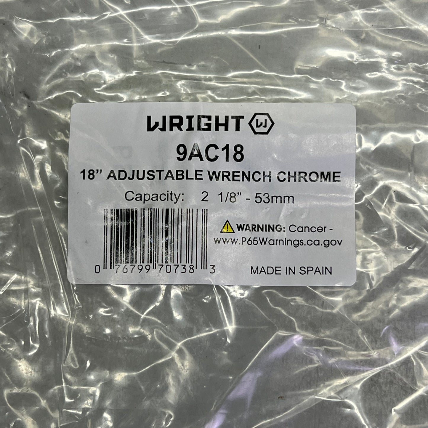 WRIGHT Alloy Steel Adjustable Wrench Tool 18" - 2-1/8" Chrome Plated 9AC18