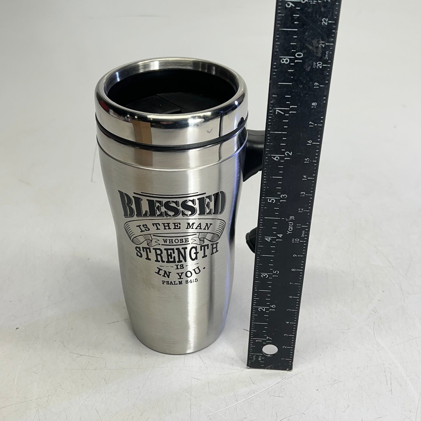 CHRISTIAN ART GIFTS Stainless Steel Travel Mug W/ Handle 16 Fl Oz Silver SMUG170