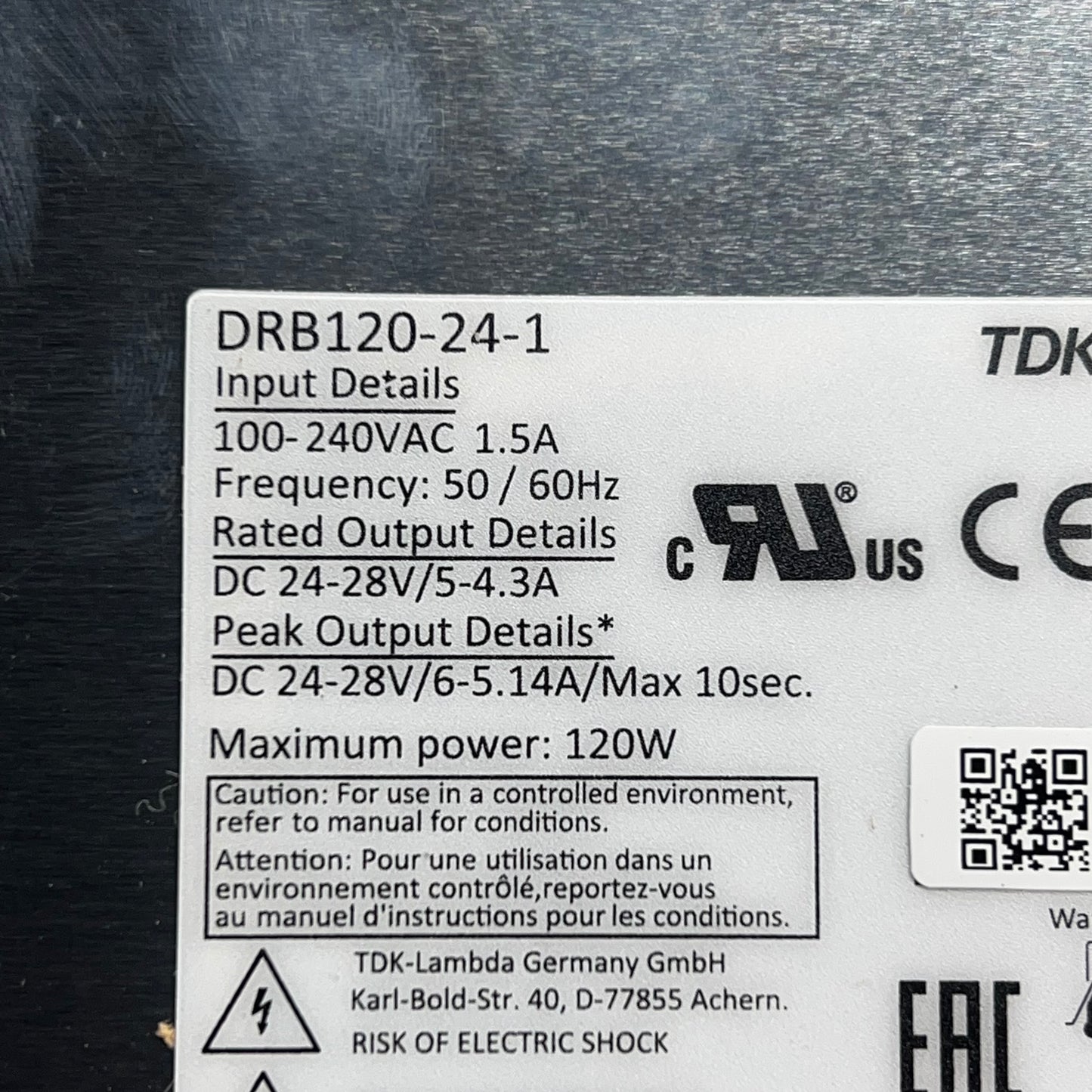 TDK-LAMBDA Power Supply DIN Rail DRB15-480 Series 120W 24V@5A Silver DRB120-24-1