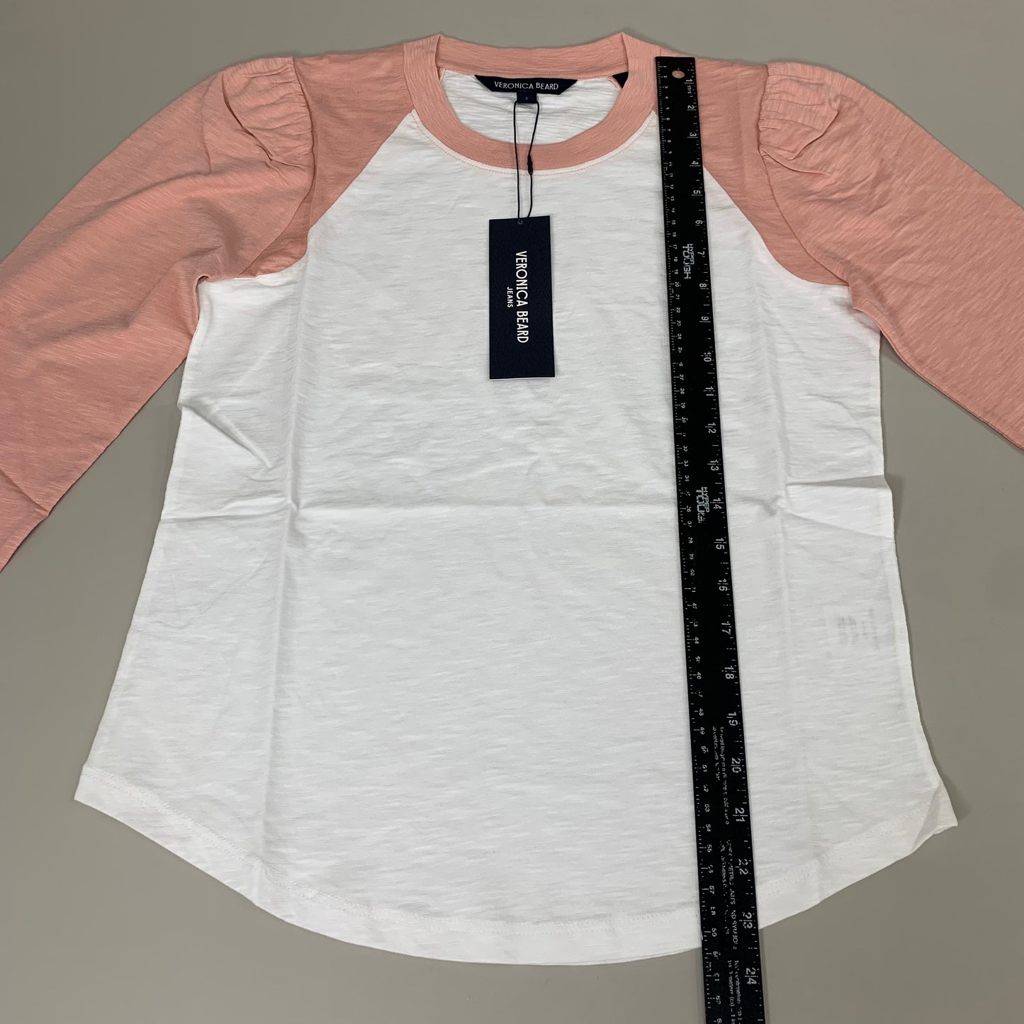 VERONICA BEARD Jeans Women's Mason Baseball Tee Sz-S Rosebloom/White