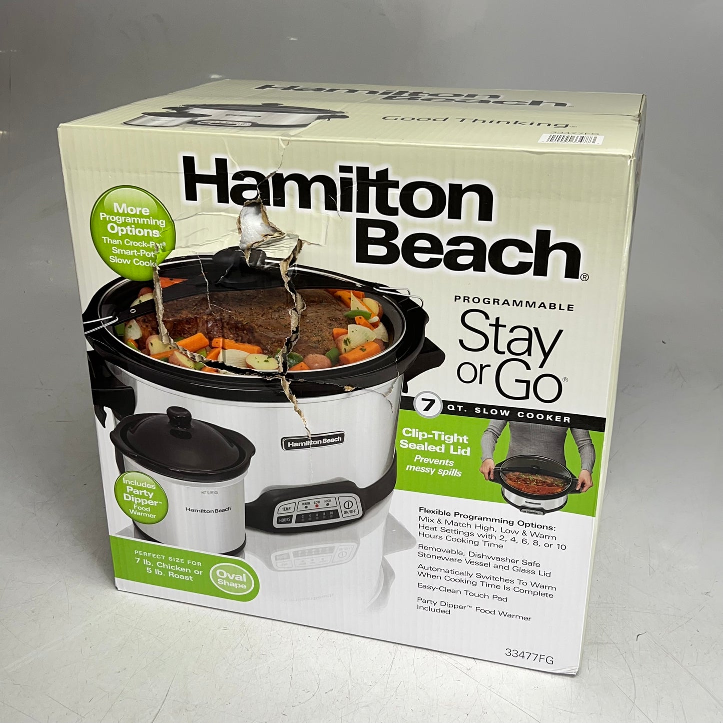 HAMILTON BEACH Stay or Go Programmable Slow Cooker W/ Party Dipper 7 qt 33477FG
