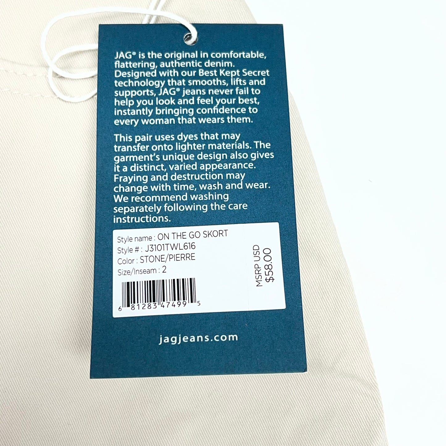 JAG Elastic Waist On The Go Skort W/ Pockets Women's Sz 2 Stone J3101TWL616