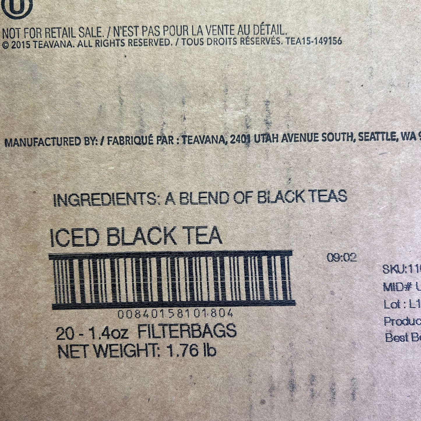 ZA@ STARBUCKS (20 PACK) Teavana Iced Black Tea 1.4 oz Filterbags BB 05/27 A