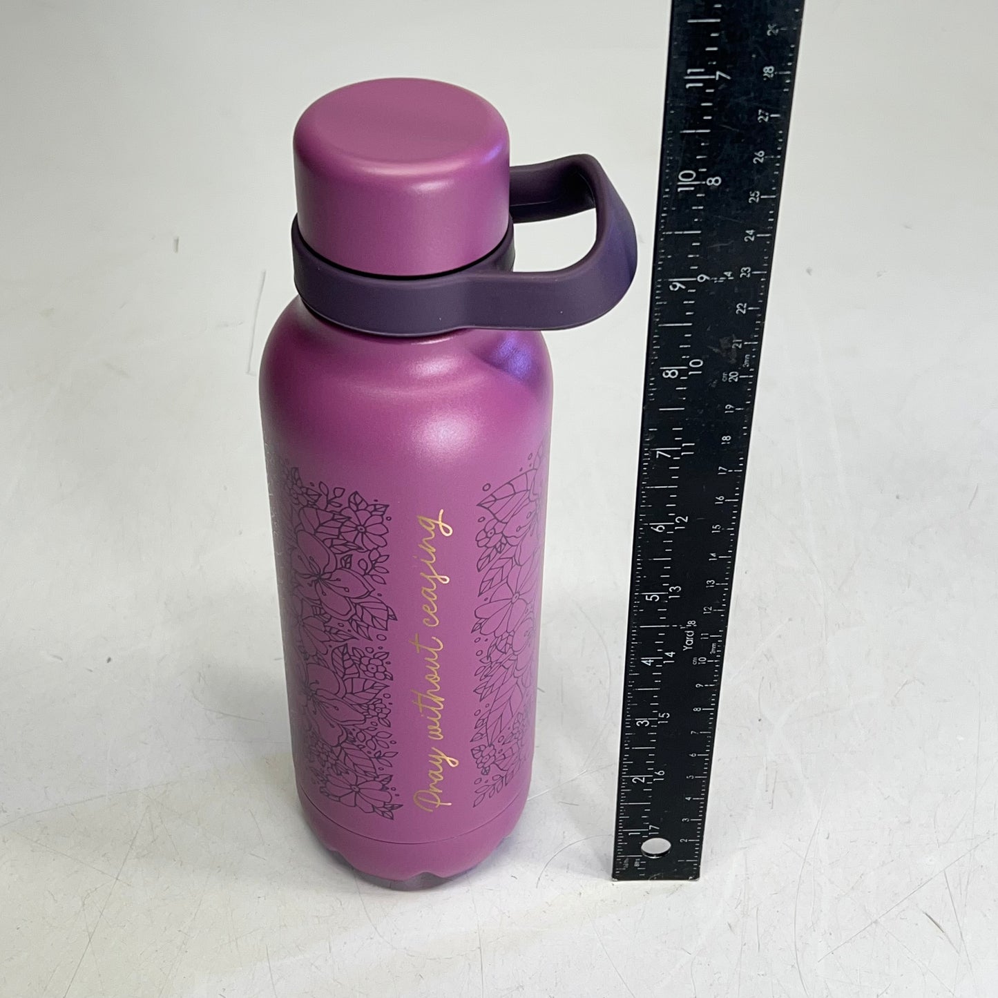 CHRISTIAN ART GIFTS Pray Floral Stainless Steel Water Bottle 24 Fl Oz Purple