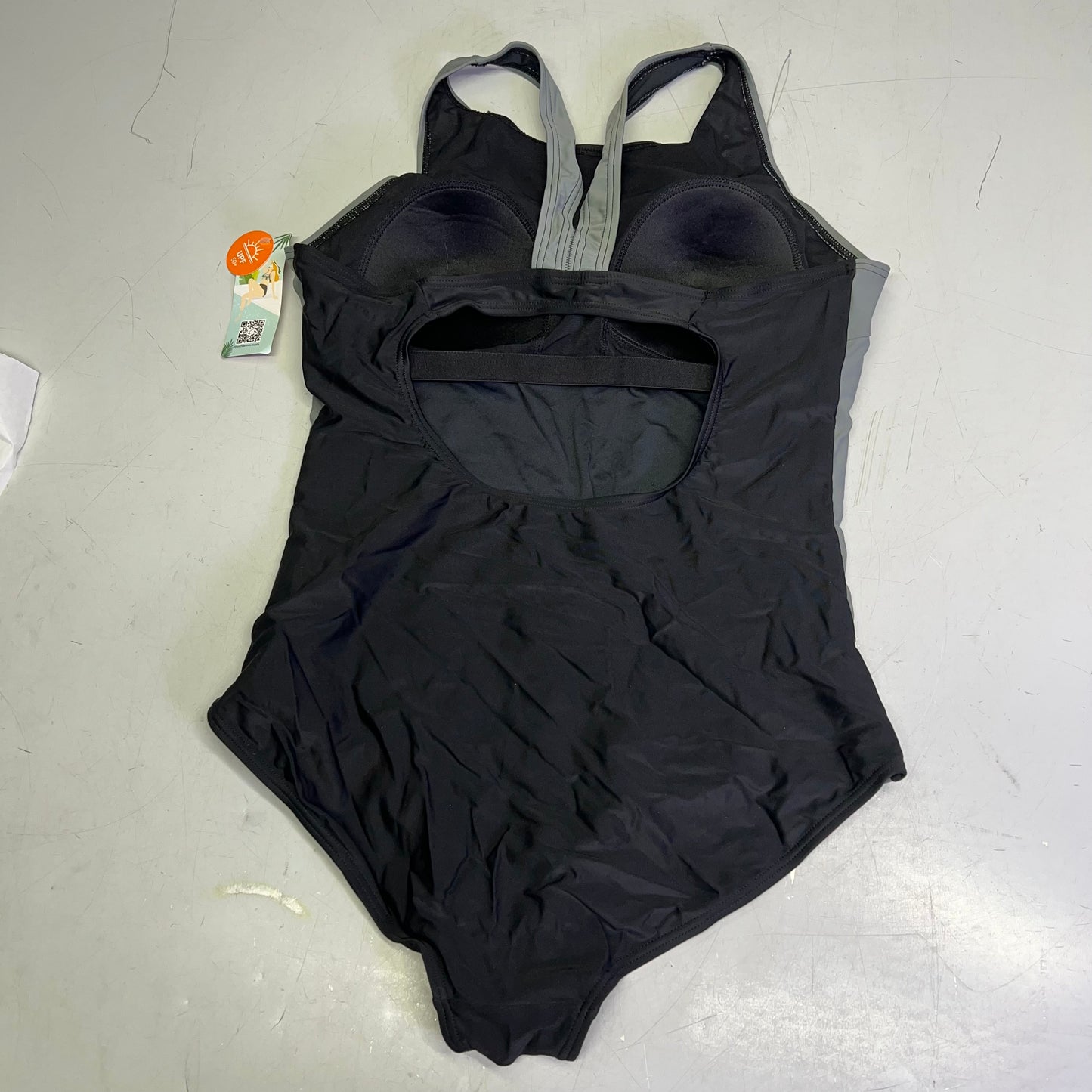 ATTRACO Slimming One Piece Athletic Racerback Swimsuit Women's Sz XL Black/Grey