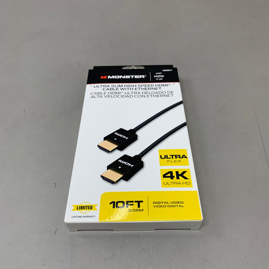 MONSTER (2 Pack) Ultra Slim 4K Ultra HD High Speed HDMI Cables 6Ft, 10Ft Black JHIU0010, JHIU0011