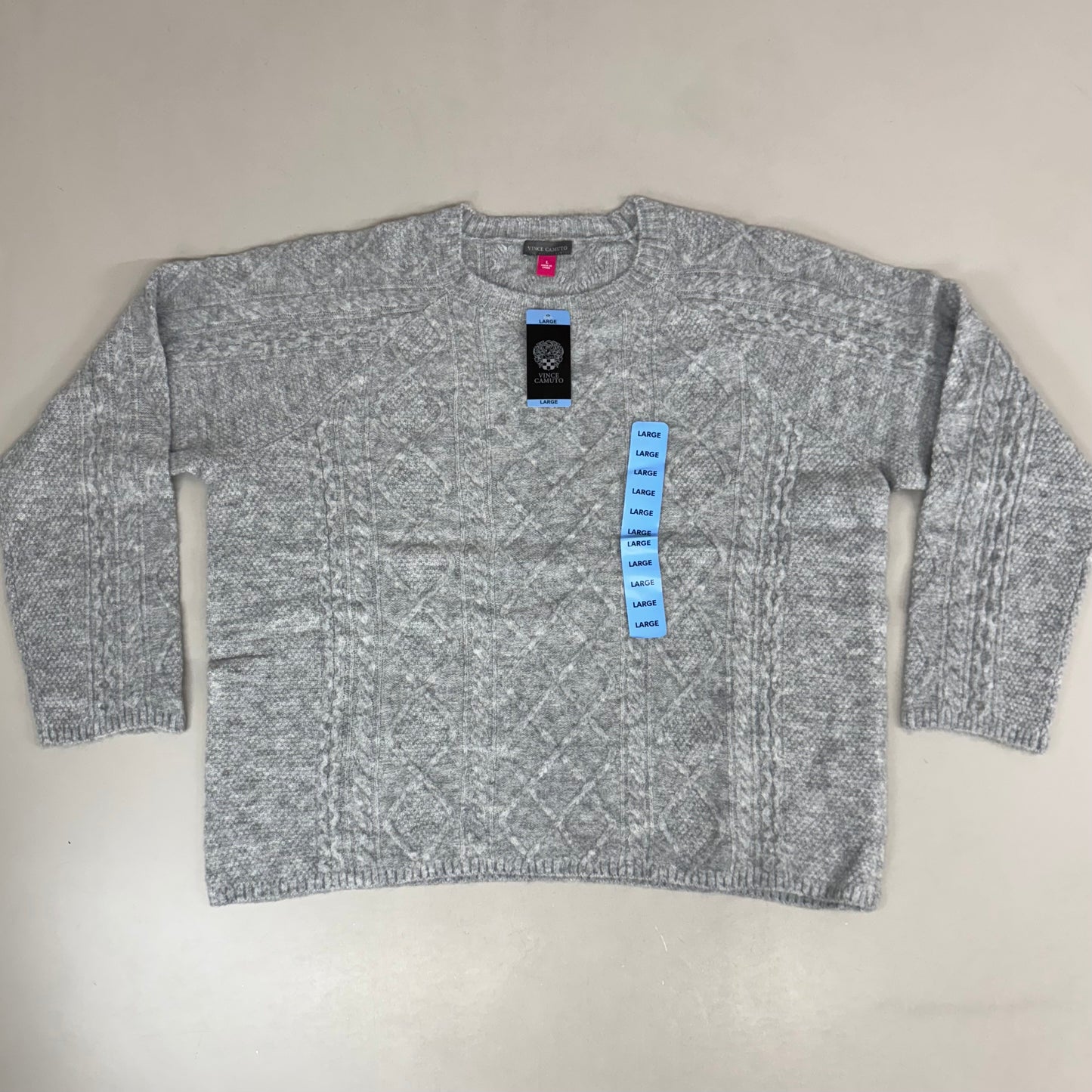 VINCE CAMUTO Cable Knit Sweater Women's Sz-L Light Heather Grey SC2895