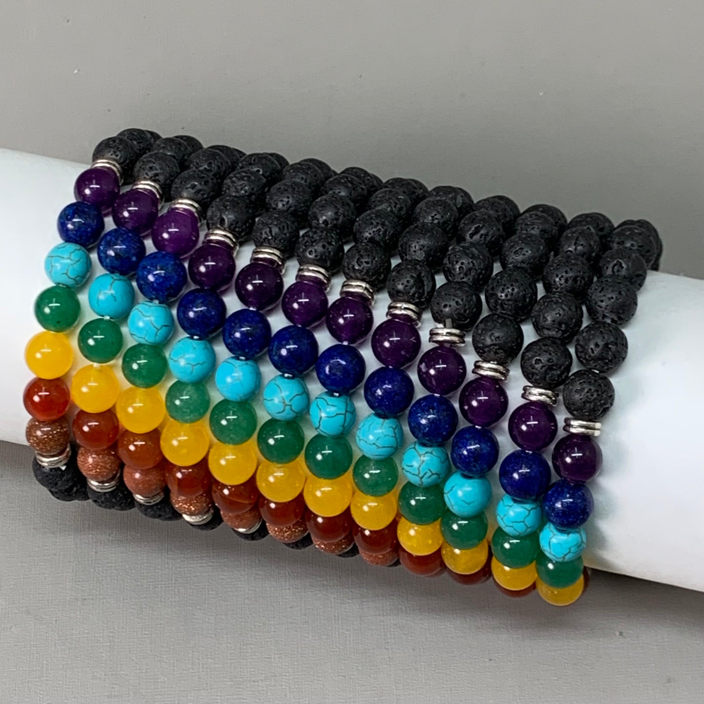 BEST WHOLESALE (12 PACK) Beaded Matte Black-Rainbow Crystal Bracelets 3" New