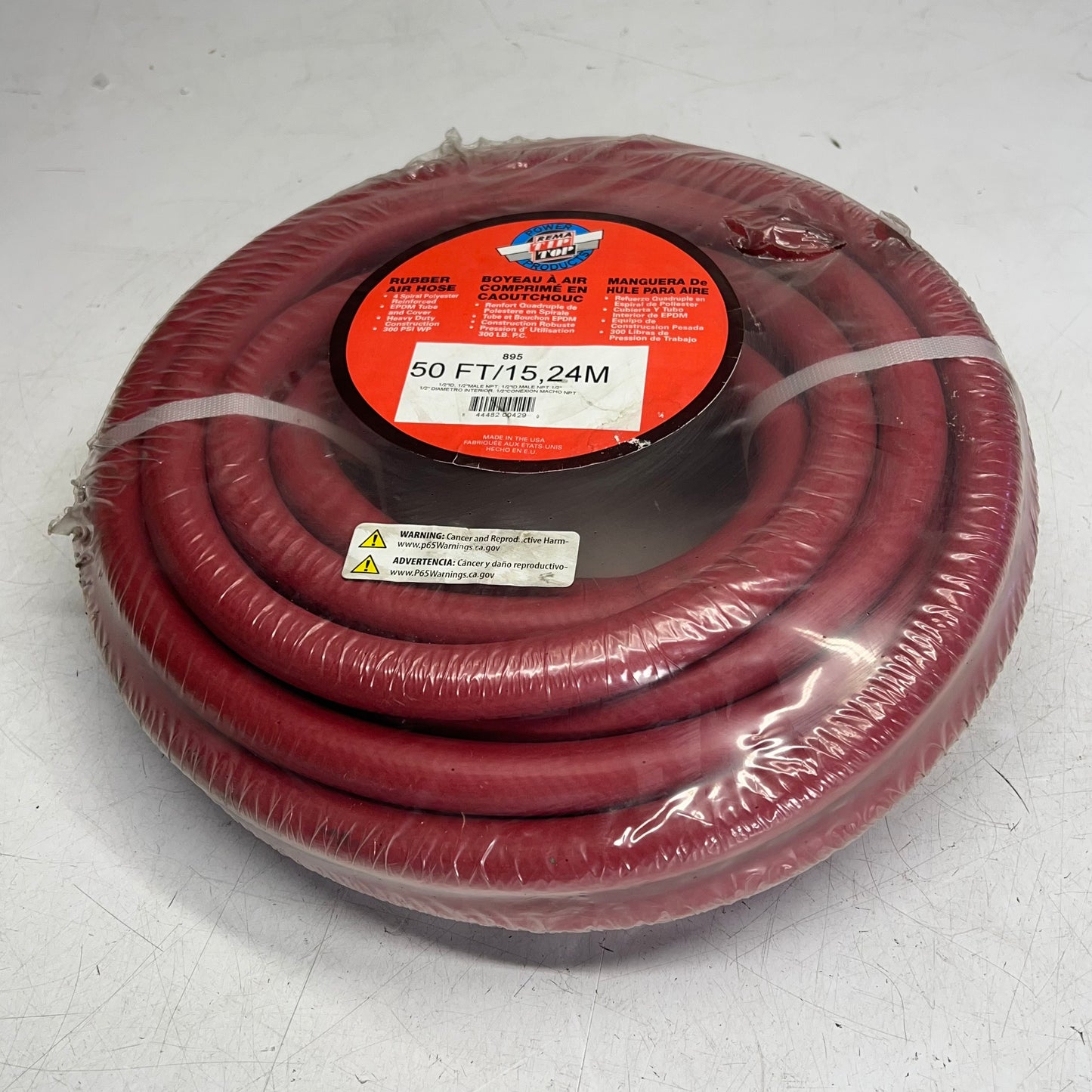 REMA TIP TOP Rubber Air Hose Made In Usa 300 PSI 1/2" Hose ID X 50' Red 895