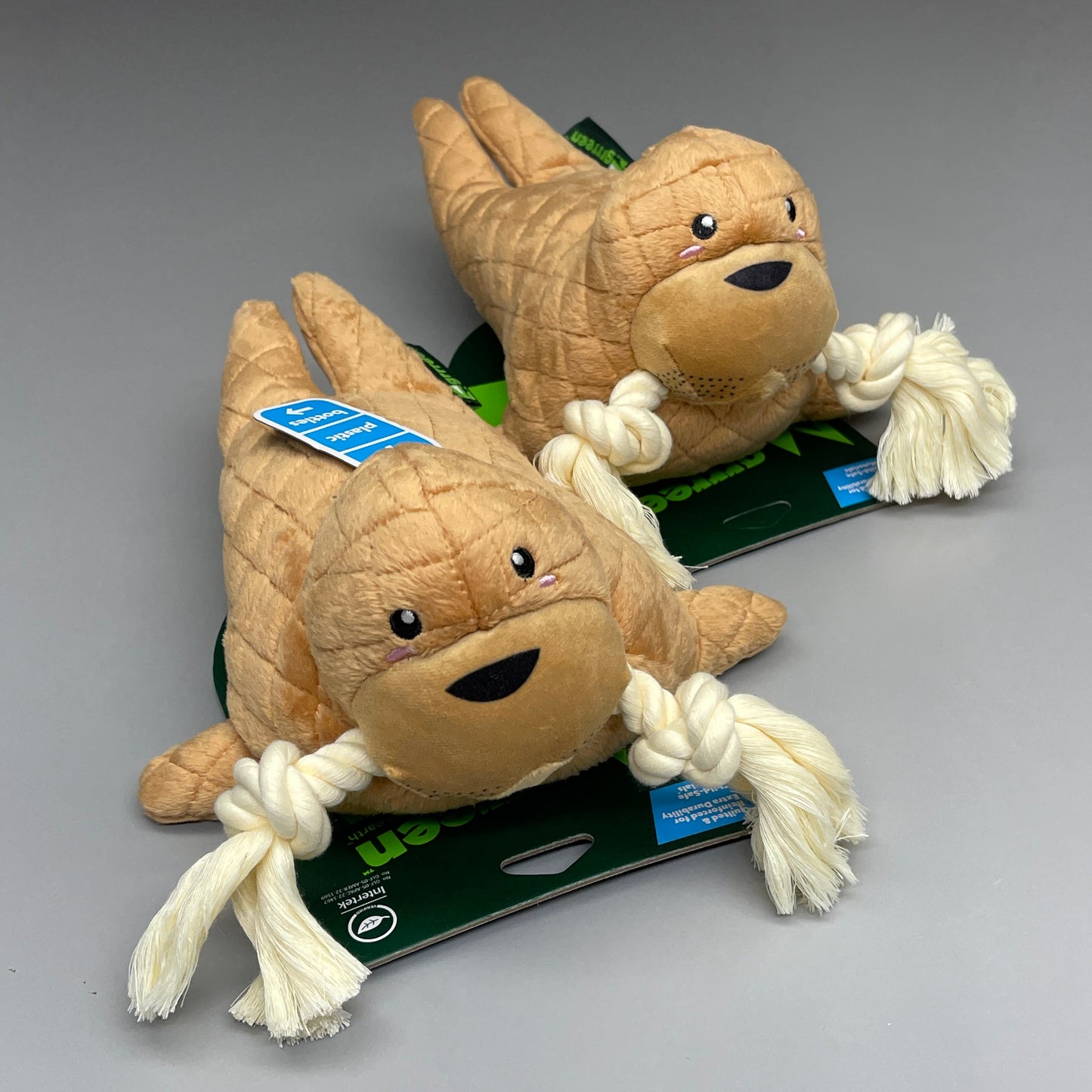 GRRREEN (2 PACK) Stuffed Walrus Animal Dog Toy for Chewers & Teeth Cleaning Brown