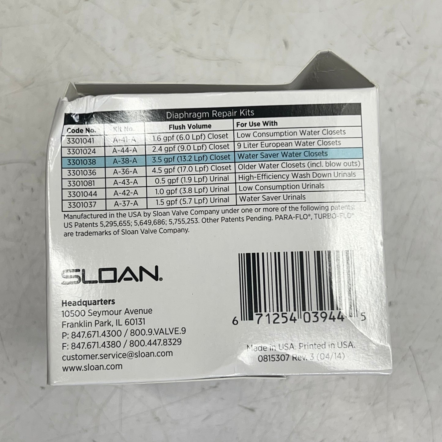 SLOAN Retro Water Saver Repair Kit for 3.5 GPF Closet Flushometers Black A-38-A