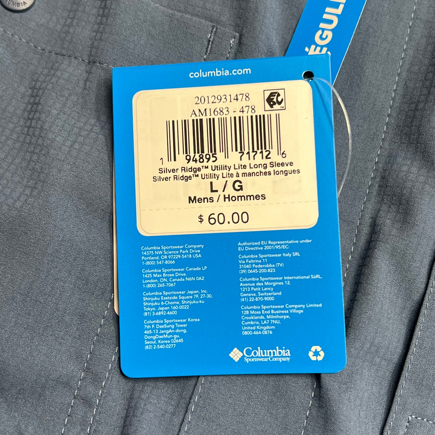 COLUMBIA Silver Ridge Utility Lite Long Sleeve Shirt Men's Sz L Blue AM1683-478