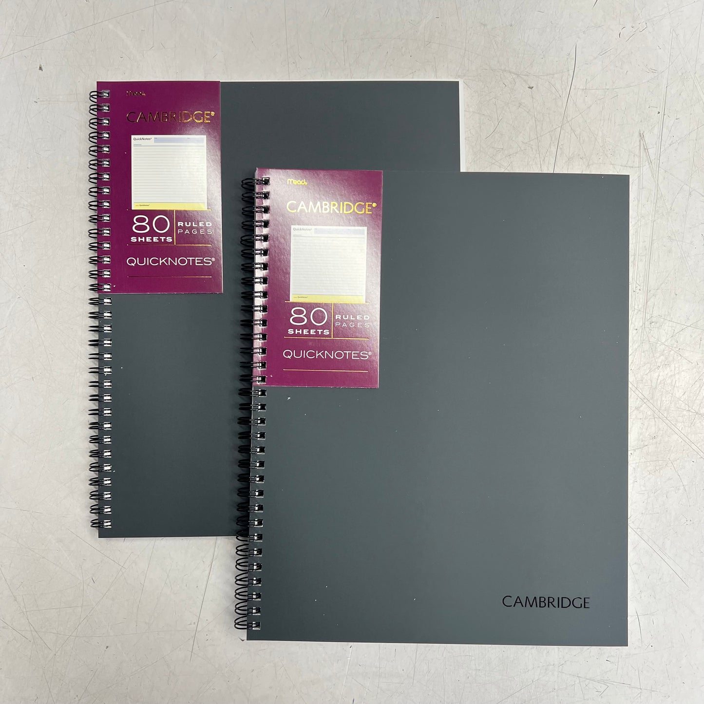 ZA@ MEAD (2 PACK, 80 SHEETS EACH) Wirebound Guided Quick Notes  11 x 8.5  Grey 06066