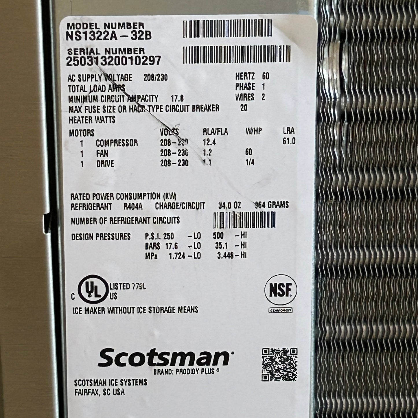 SCOTSMAN Prodigy Plus Nugget Style Ice Maker 27"x22.9"x24" NS1322A-32 (As-Is Damaged, See Images)