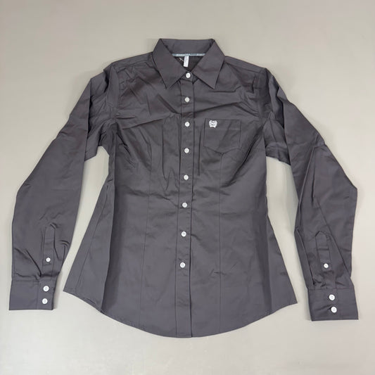 CINCH Long Sleeve & Shirt Tail Solid Button Down Top Women's SZ M Grey MSW9164029