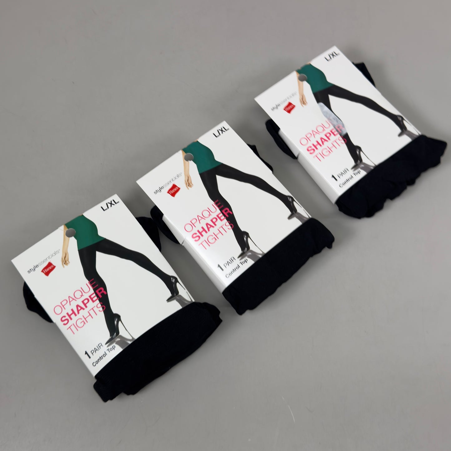 HANES (3 PACK) Essential Opaque Shaper Tights Control Top Women's Sz L/XL Black