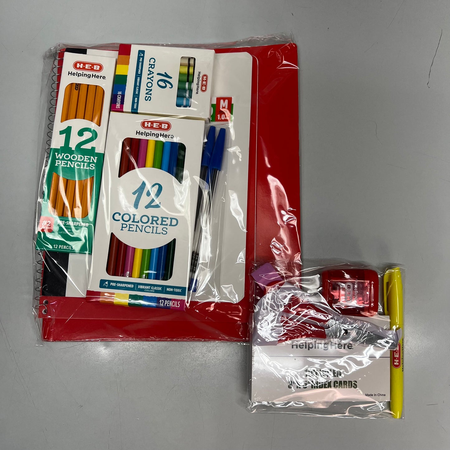 H.E.B School Supplies Set In Drawstring Backpack Clear/Black