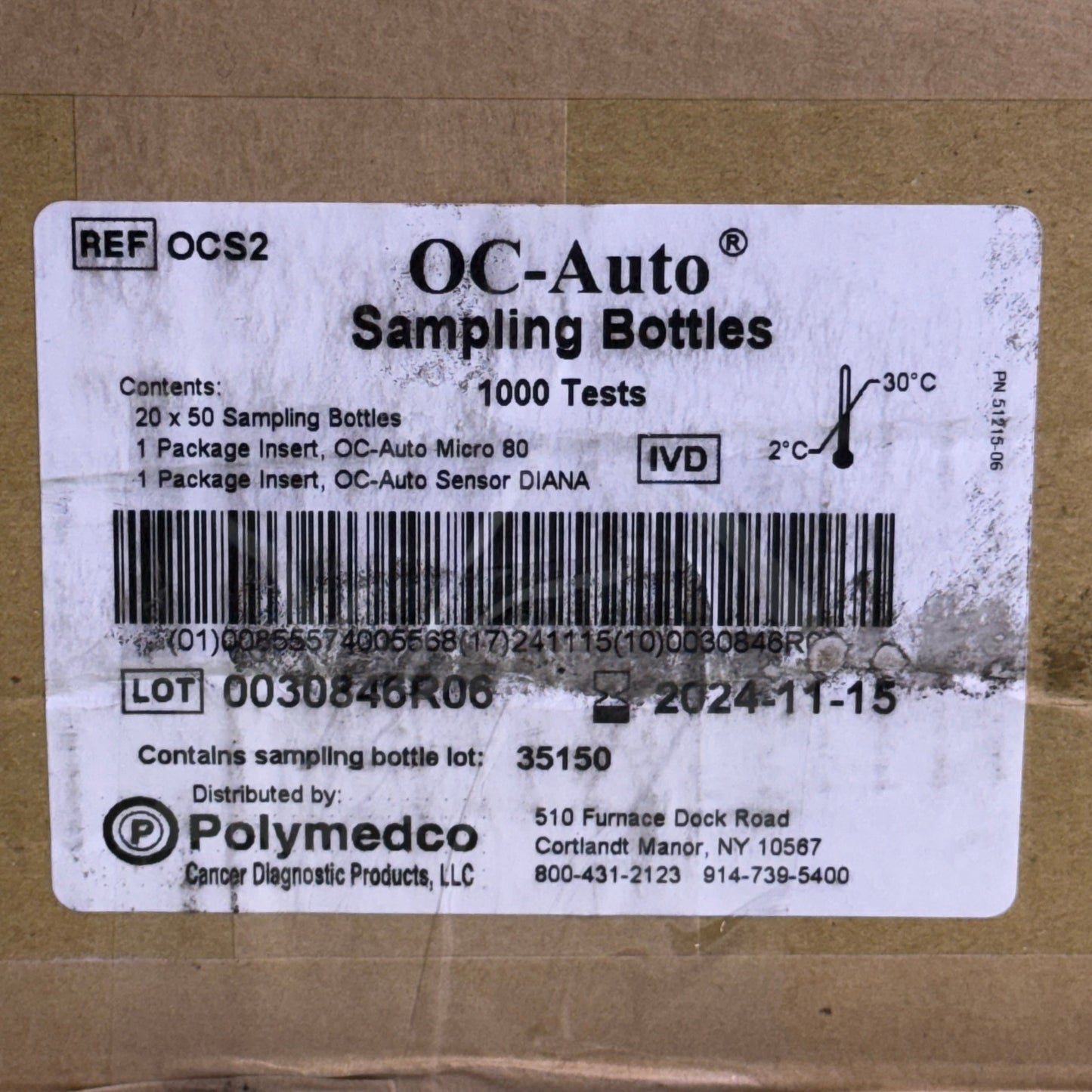 ZA@ OC AUTO (1000 Tests) Sampling Bottles Sz 3" H x 0.5" W, Clear OCS2 11/24 A