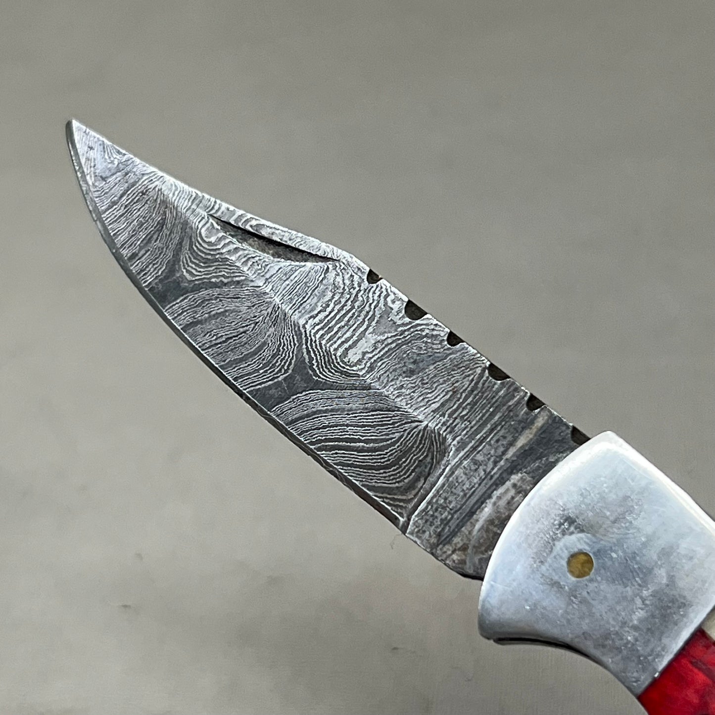 XROSSROADS Damascus Folding Pocket Knife(Locking) W/Sheath 6.5" Red/White/Blue