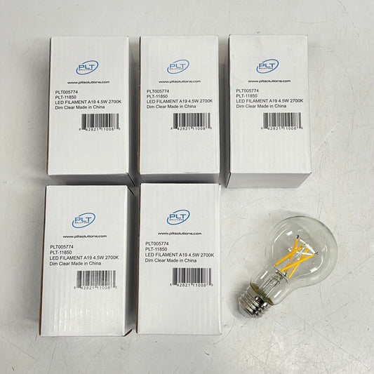 PLT SOLUTIONS (6 PACK) Led Filament Bulbs A19 4.5W 2700K Dimmable PLT-11850