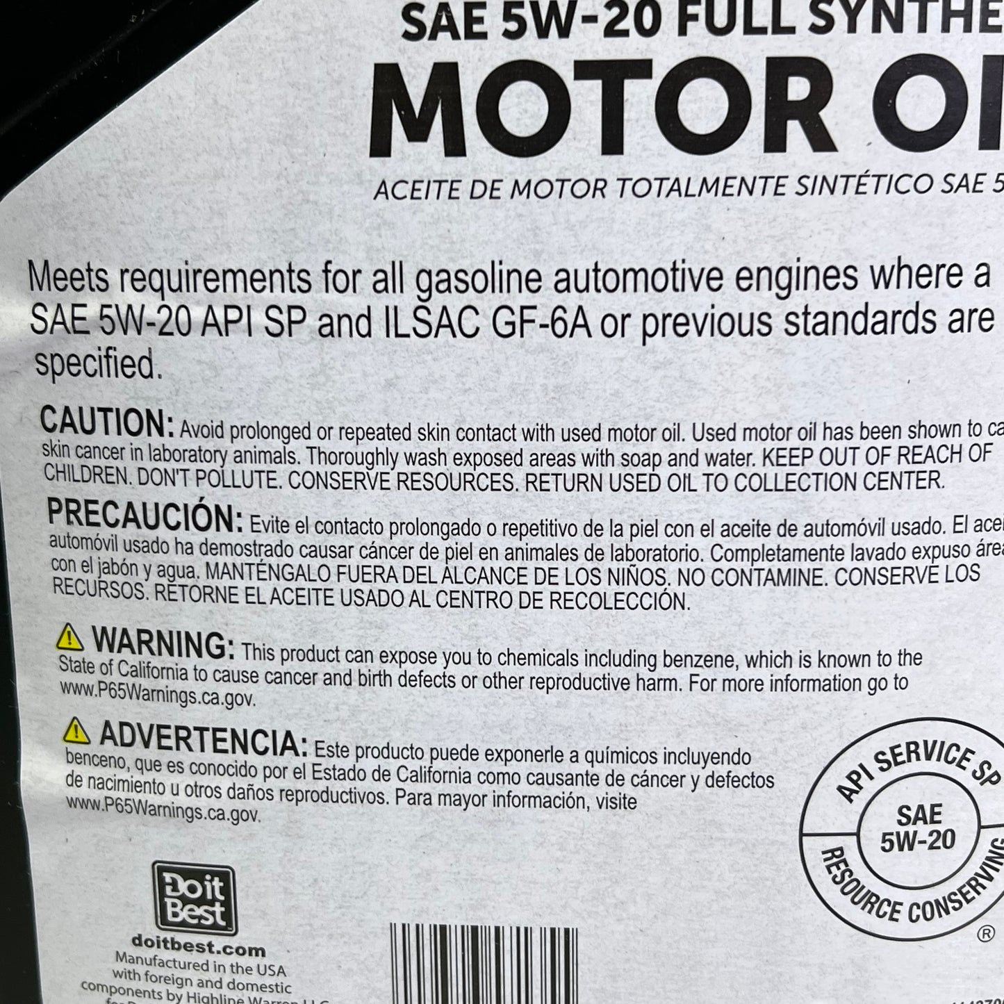 DO IT BEST (3 PACK) Full Synthetic Oil 5W-20 1.25 Gal - 5 Quarts 592484