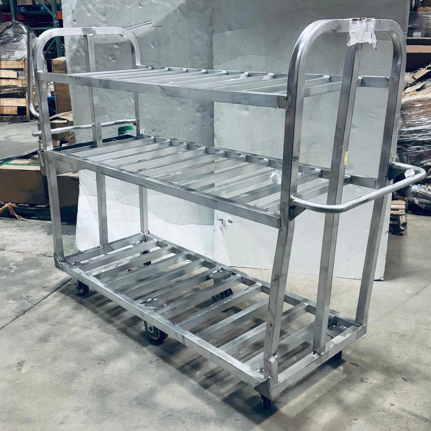 ZA@ NATIONAL CART Aluminum Custom Pick Carts, 3 Shelf Cart AL-CPC-2566 Sz 59”Hx70.5”Lx25”W (AS-AS, Damaged)