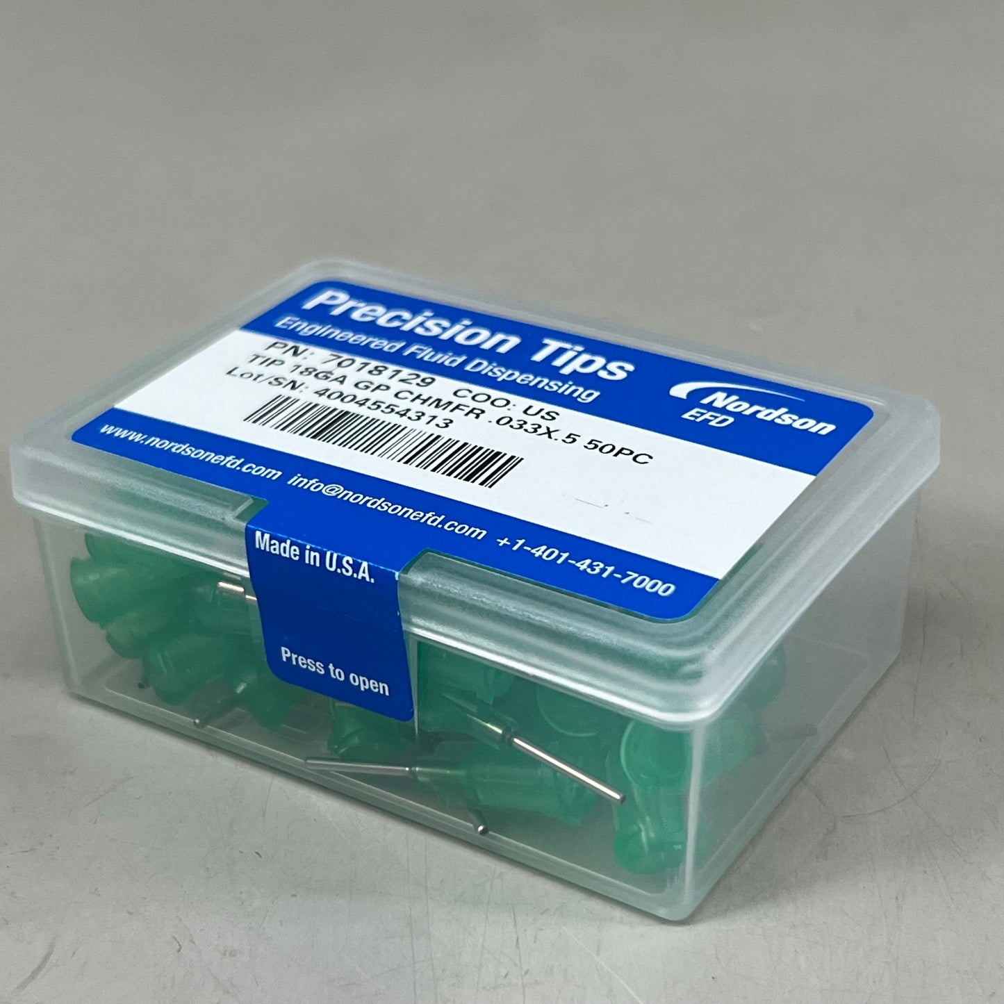 NORDSON EFD 7018129 Dispensing Needle Tip 18GA, 0.5" L, Green, 50/Box Green 7018129