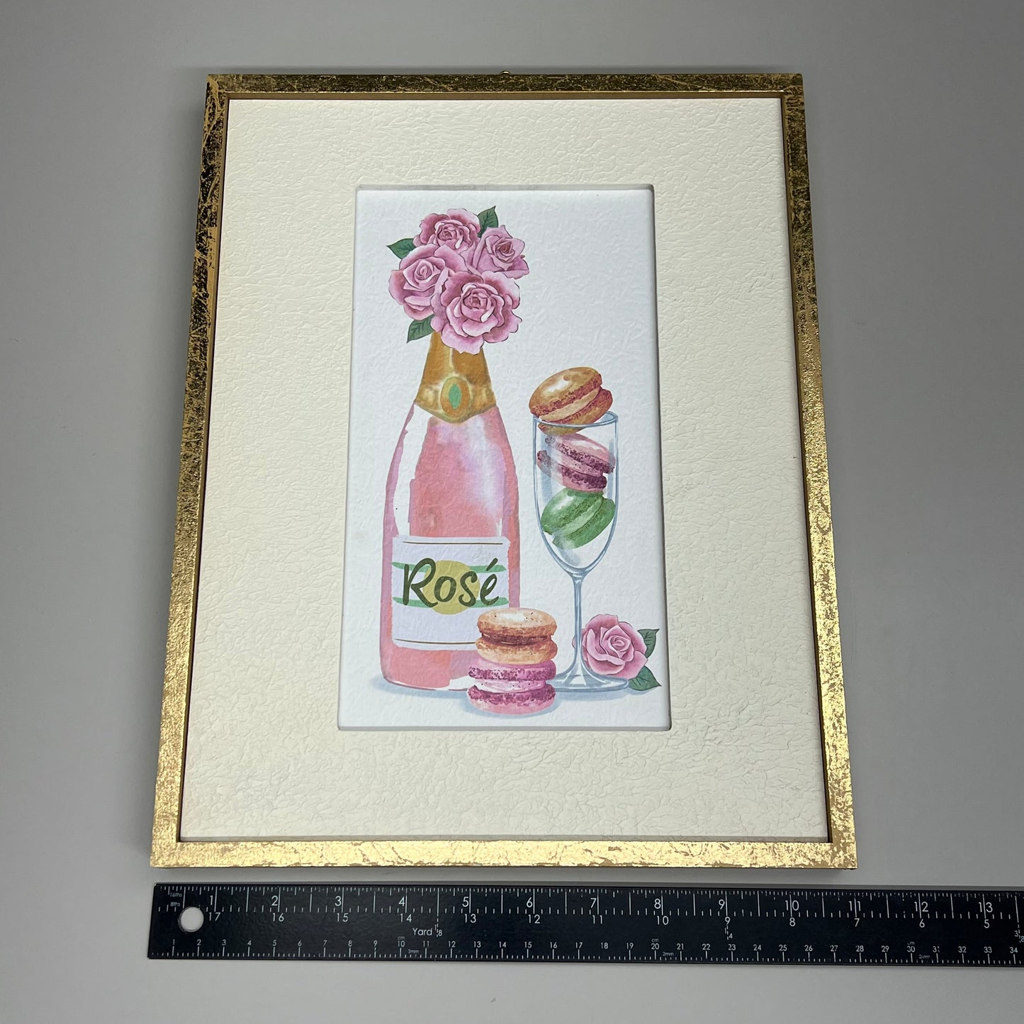 ASHLAND Champagne With Flowers & Macarons Wall Art w/ Wood Gold Frame 732672