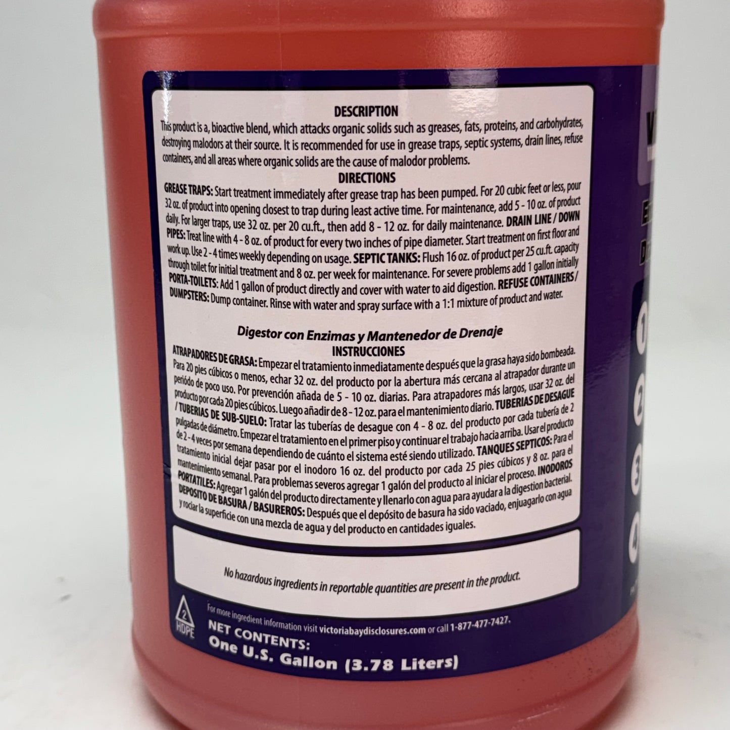 VICTORIA BAY (4 PACK) Commercial Enzyme Digester Drain Maintainer & Odor Control 1 Gal. K00074 (New Other, Distressed Box)