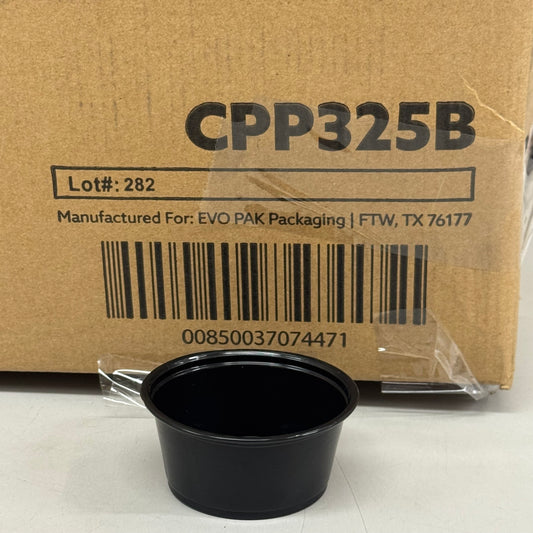 EVOPAK (1 Box, 2500 Cups) Plastic No Lid Serving/Portion Cups 3.25oz Black (As-is Slightly Damaged)