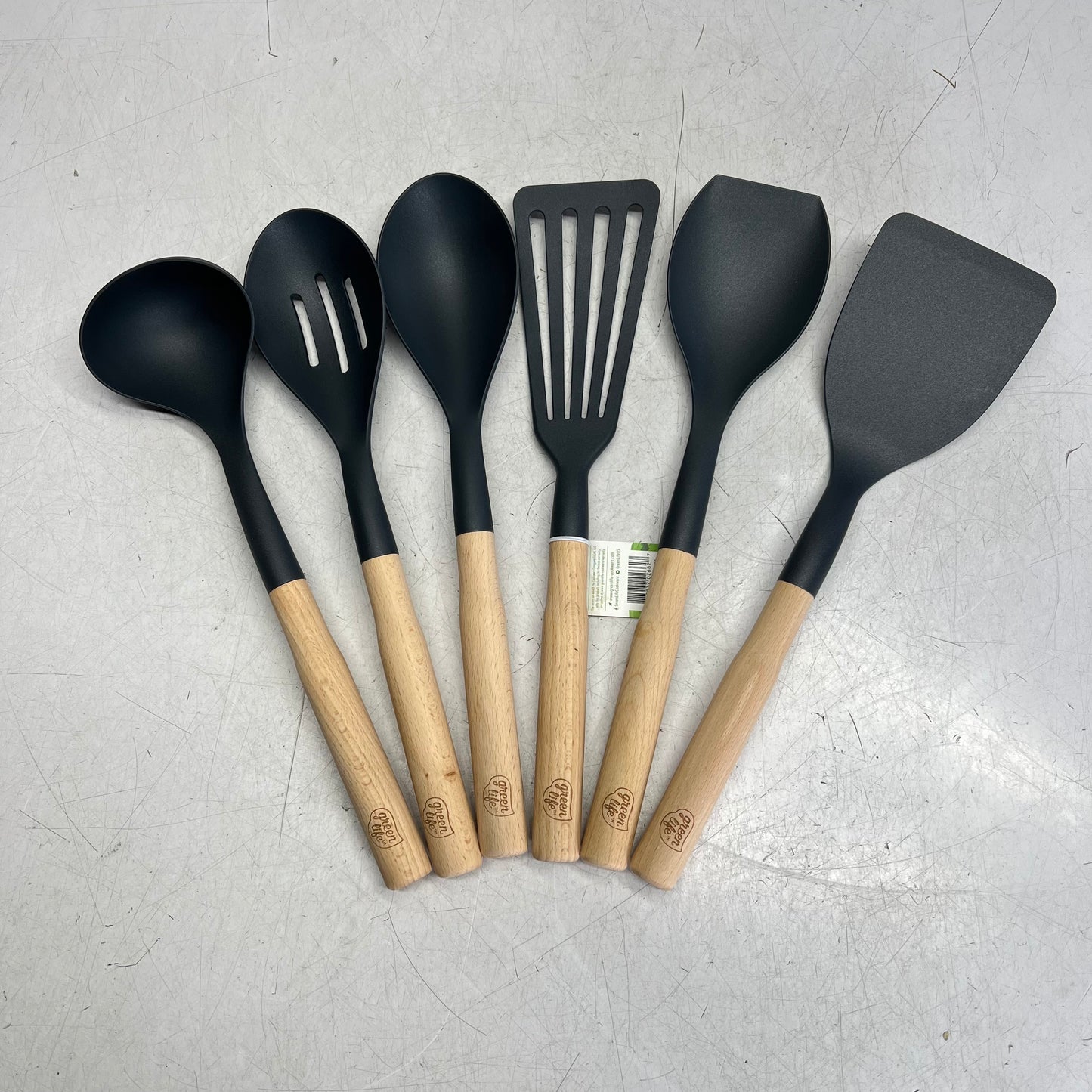 GREEN LIFE (7 PIECE) Cooking Tools & Utensils Set Wood & Nylon Gray CC005007-001