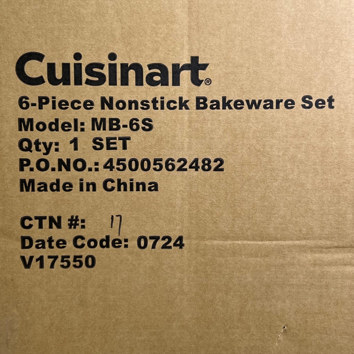 CUISINART 6-Pieces Nonstick Bakeware Set Sz 13.9" X 7.2" X 20", Grey MB-6S