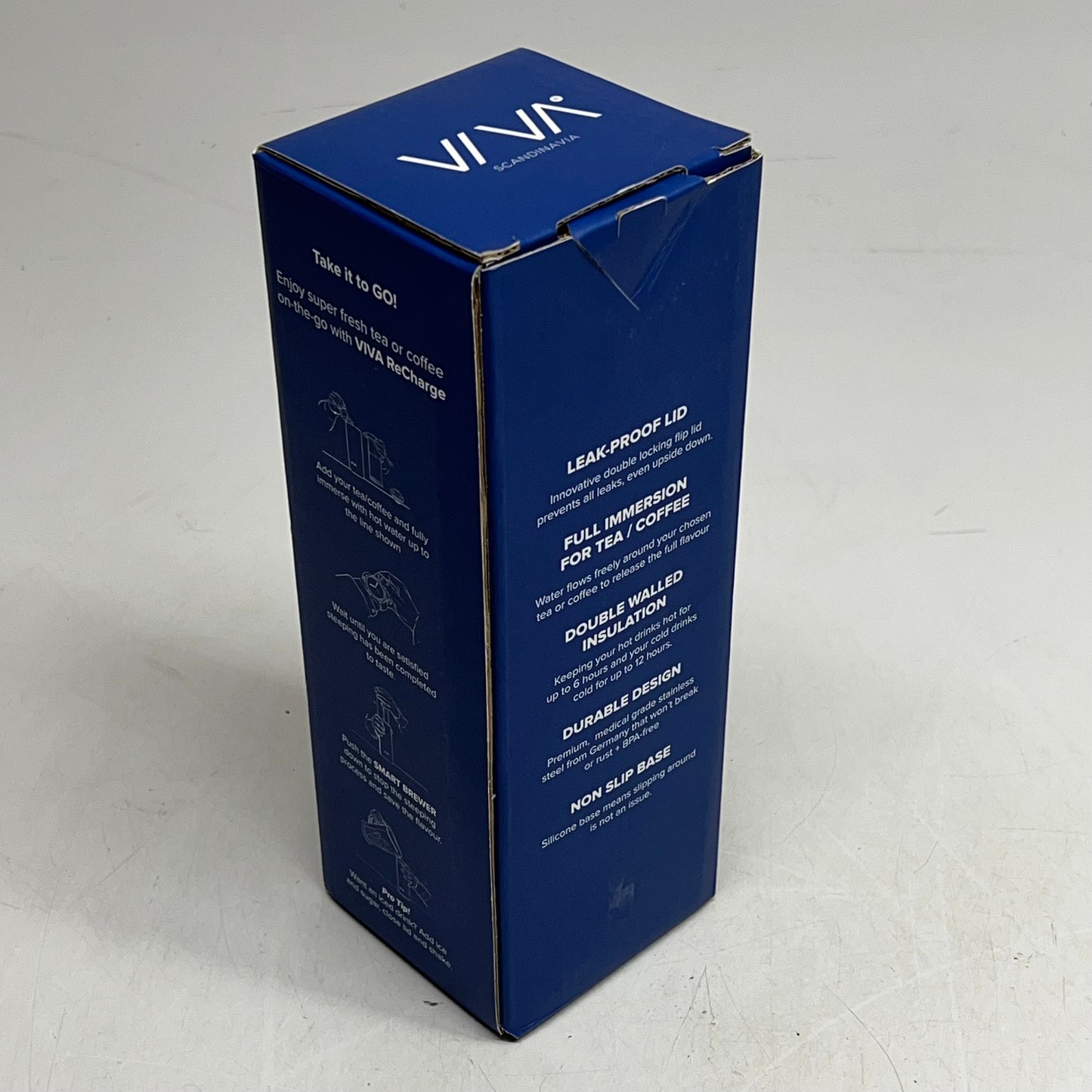 ZA@ VIVA Recharge Portable French Press W/ Smart Brewer on the Go W/ Company Logo 15.5 oz Blue