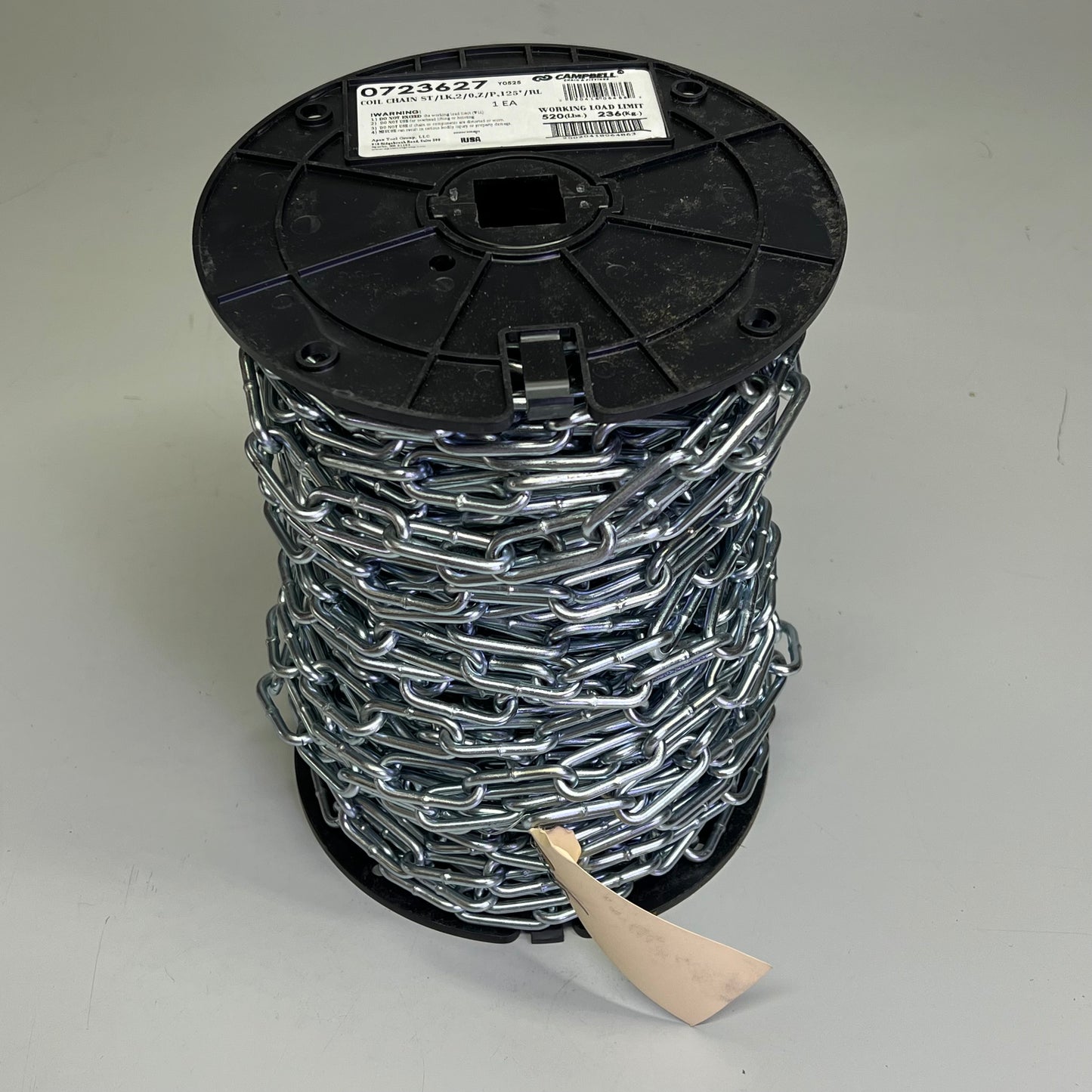 CAMPBELL Zinc Plated Straight Link Coil Chain Made In USA 125' Chrome 0723627