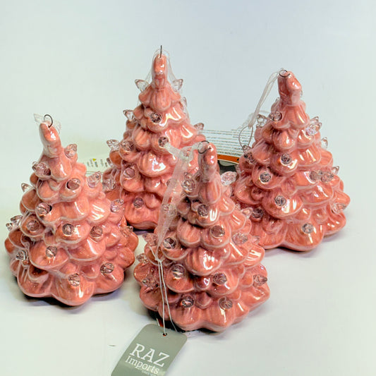 RAZ IMORTS (4 PACK) 5" Retro Vintage Lighted Pink Tree Ornament W/timer 4419036