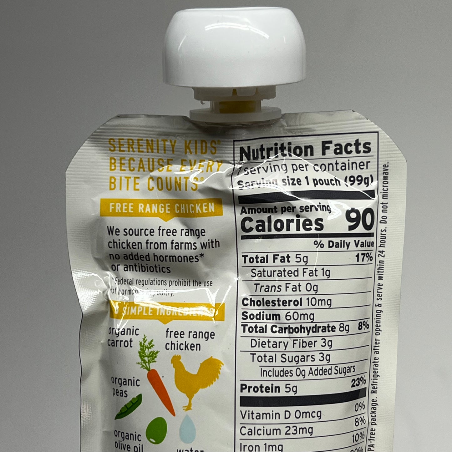 SERENITY (6 PACK) Free Range Chicken W/ Peas & Carrots Baby Food Pouch BB 09/27