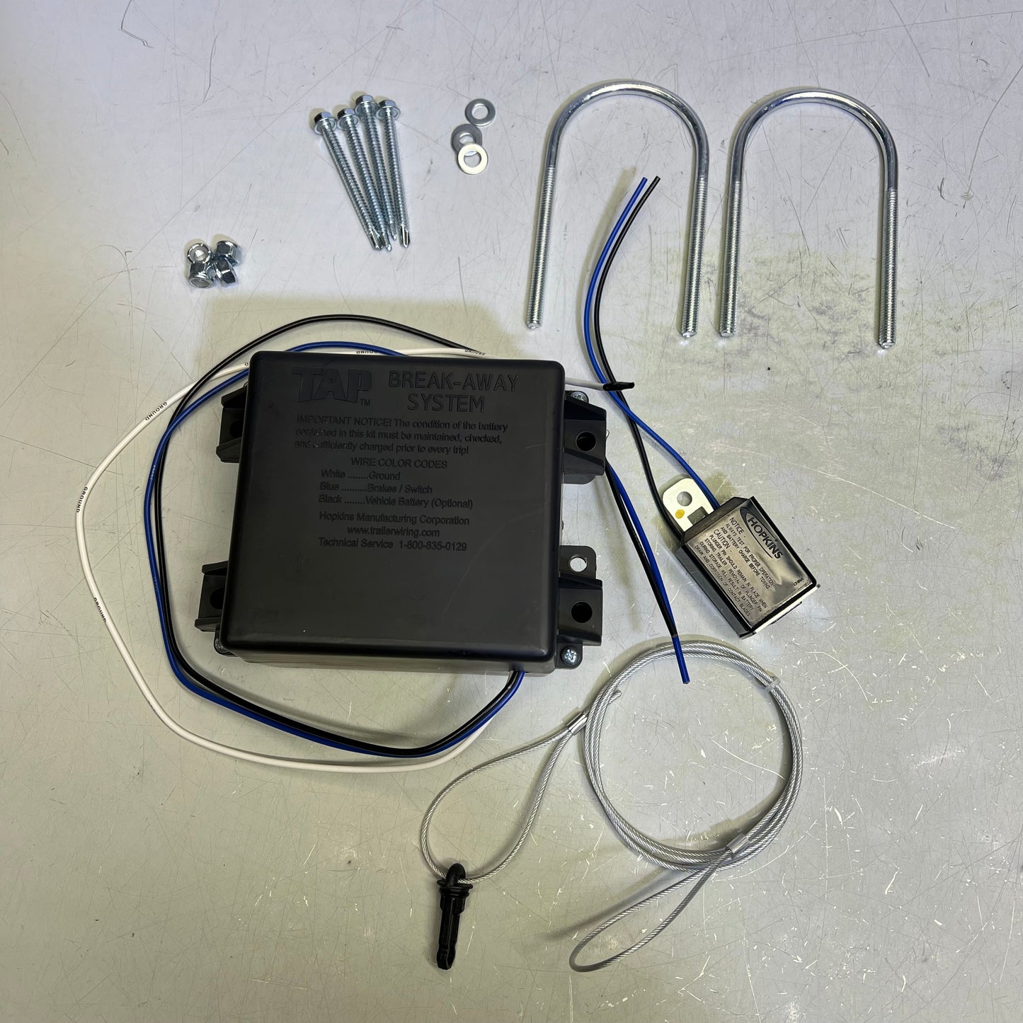 HOPKINS Trailer Break-Away System Kit W/ Battery Charger 7" switch wires 20001