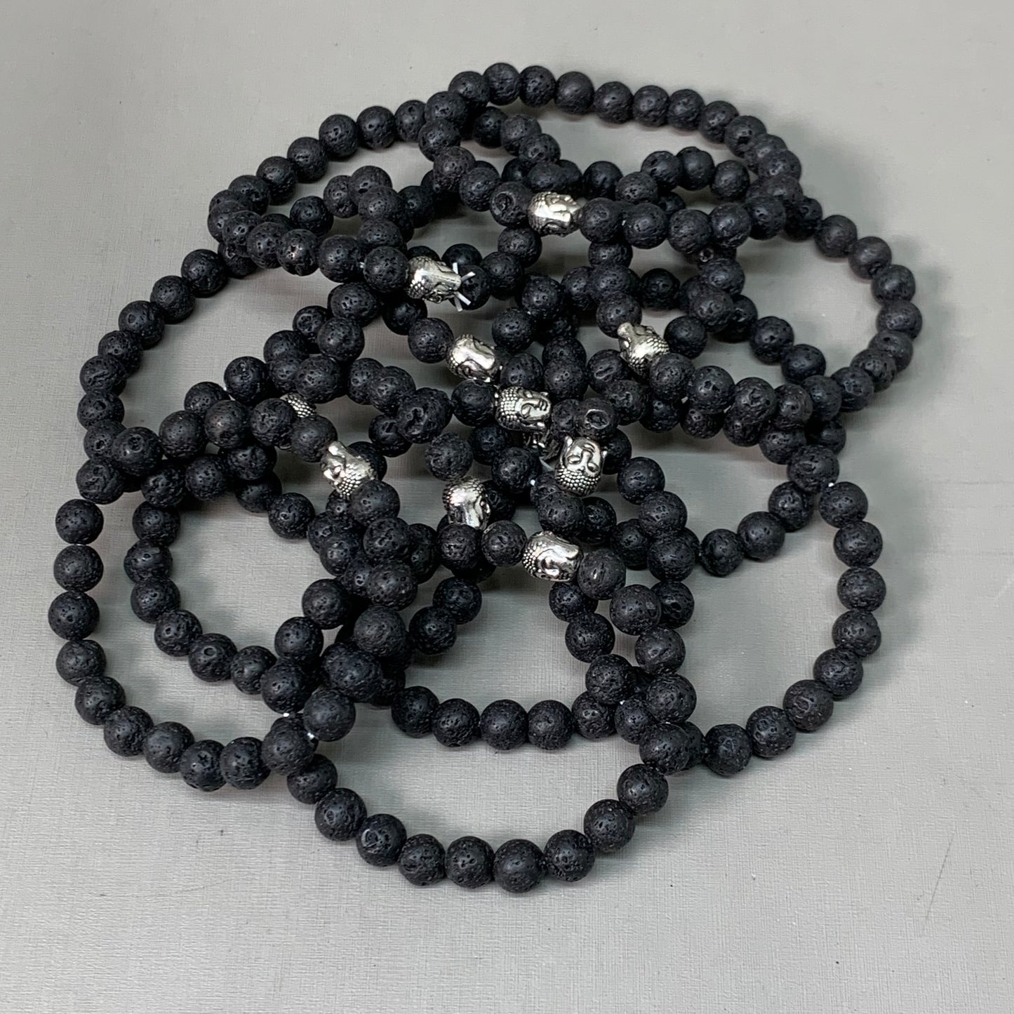 BEST WHOLESALE (12 PACK) Beaded Matte Black Crystal Bracelets 3" Silver Head New