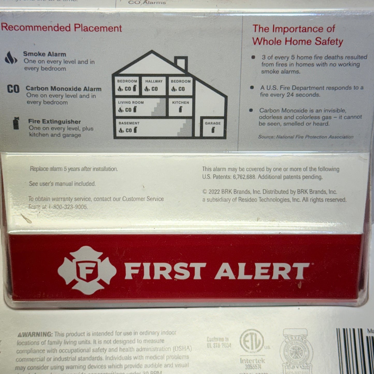 FIRST ALERT (2 PACK) Carbon Monoxide Alarm W/9V Batteries White 1039741