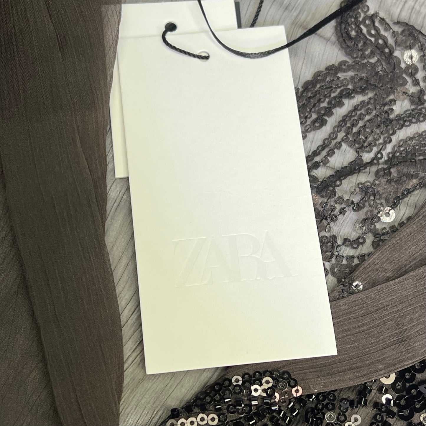 ZARA Button Up Semi-Sheer Sequin Feather Blouse Women's Sz XS Black/Brown