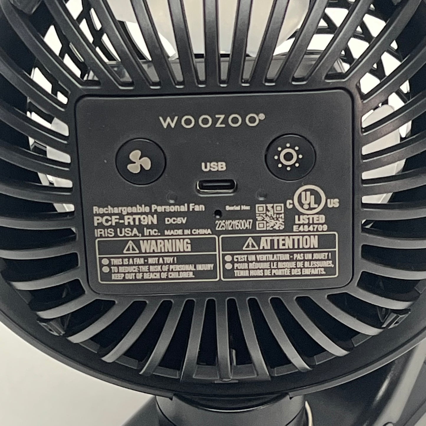 WOOZOO Cordless Portable Clip on Fan W/ Tilt & Speeds 3.5" Black PCF-RT9N