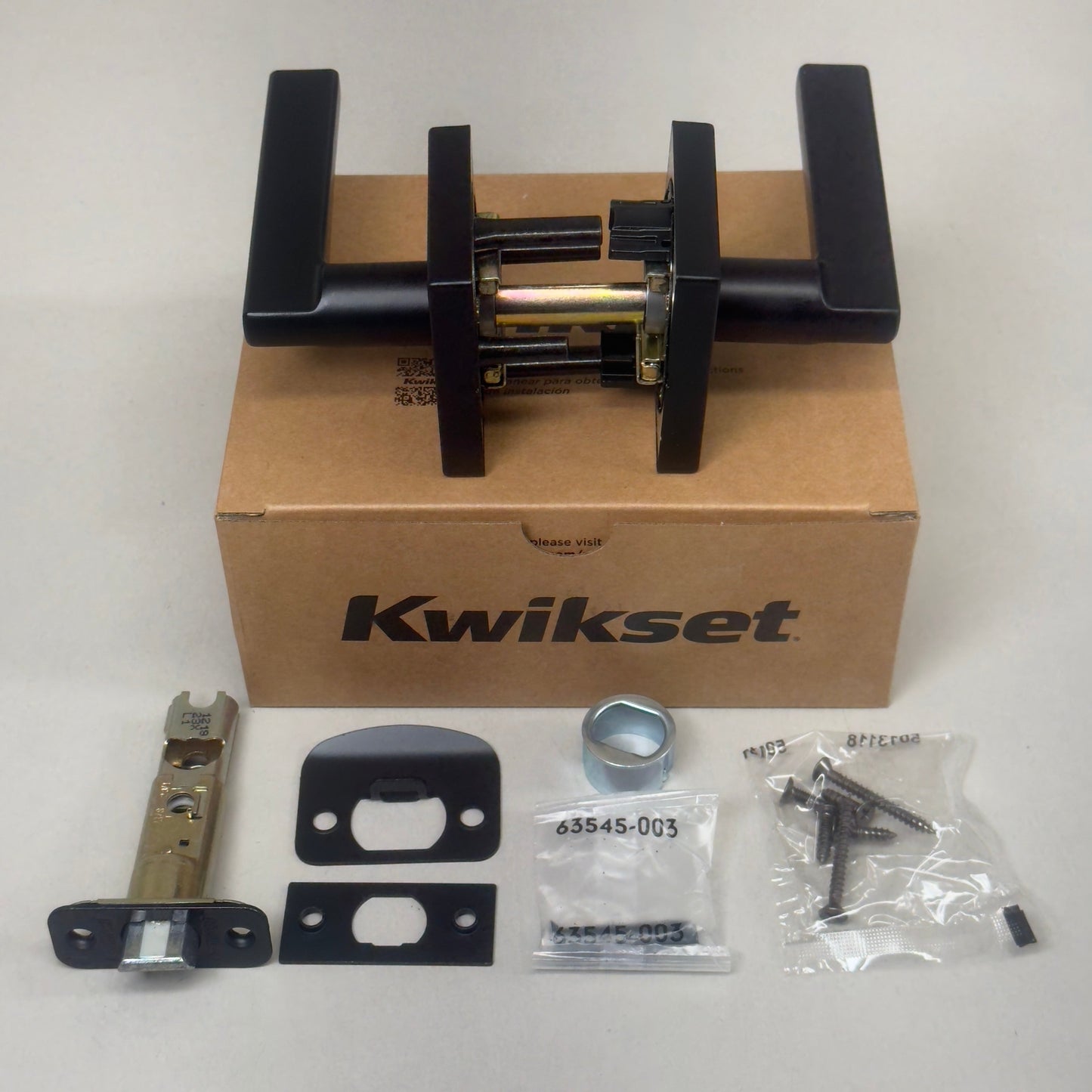 KWIKSET Halifax Passage Door Lever, Square Rose Matte Black 97200-871
